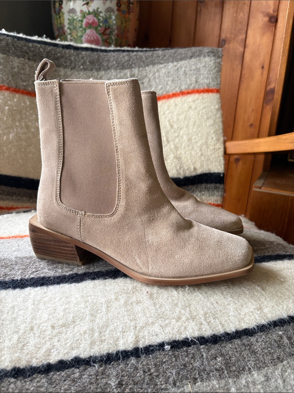 Block Heel Square Toe Suede Booties 7